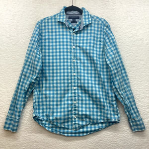 Tommy Hilfiger Shirt Mens Medium Blue Plaid New York Fit Button Down Oxford Prep